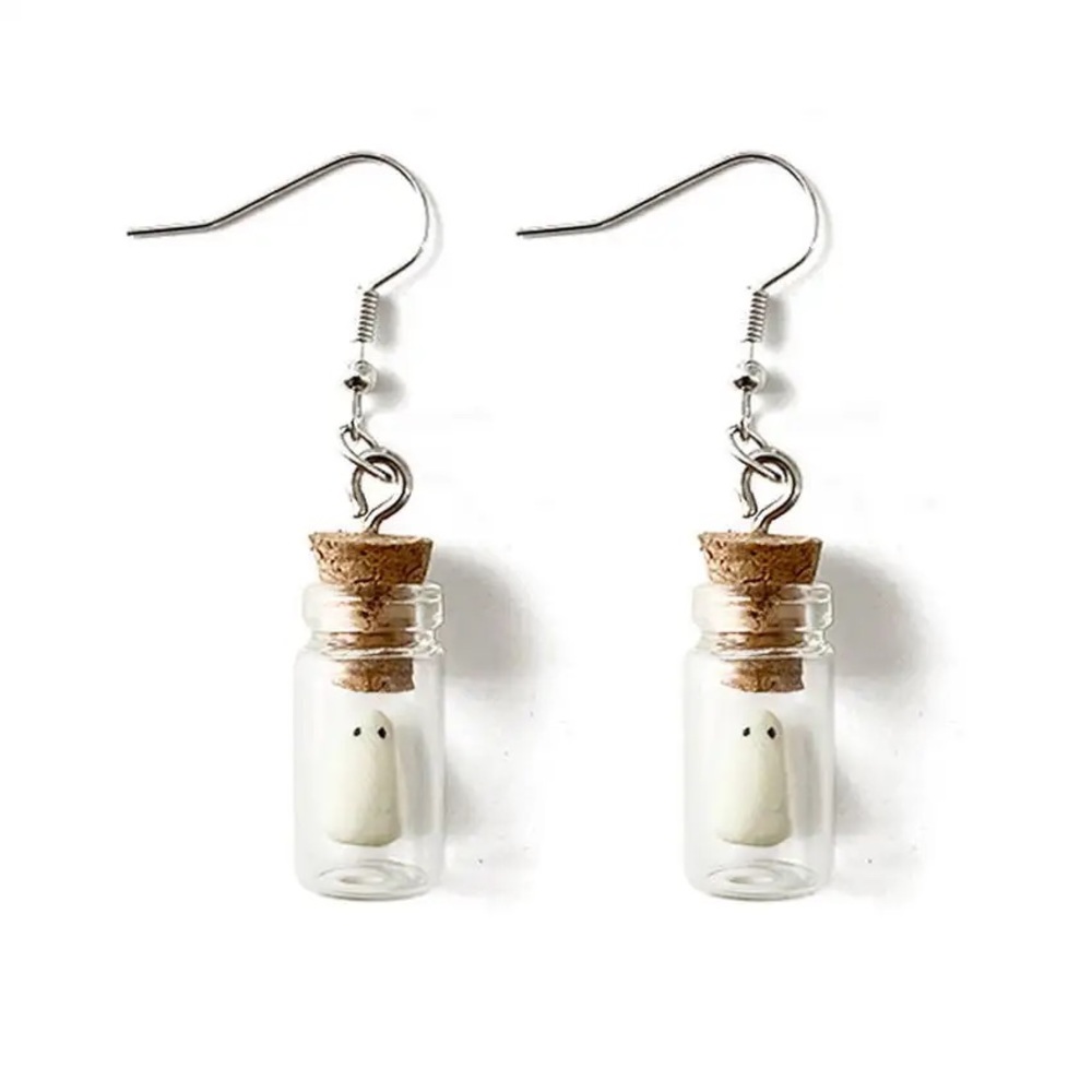 Glow in the dark ghost bottle earrings